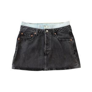 Levi’s Black Light Wash Icon Double Waist Streetwear Festival Denim Mini Skirt